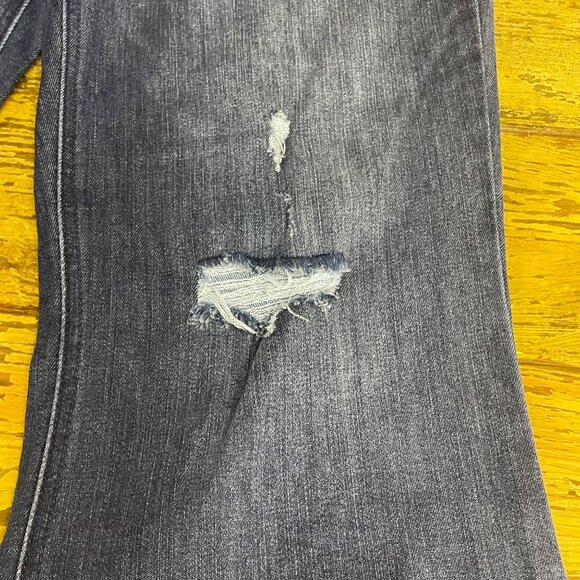 Democracy "Ab" Solution Distressed Flare Jeans High Rise Blue Sz 12 Raw Edge - Picture 6 of 10